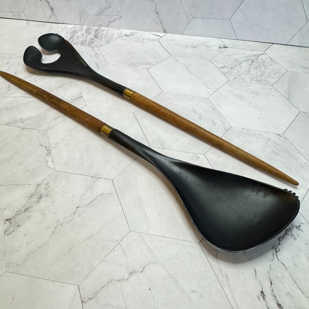 Vintage Helge Benzin Salad Servers Denmark Danish Designer 12" Teak Wood EUC - Picture 3 of 9